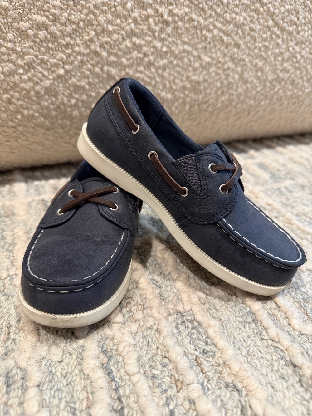 J. Crew Navy and Brown Kids Slip-On Boat Shoes